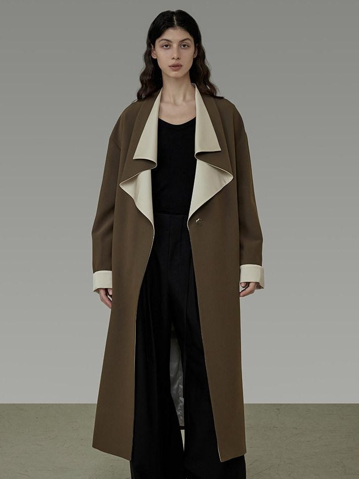 unspoken Minimalist Office Loose Longline Poly Blend Women Green Trench Coats