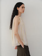 someone sometimes Original Mesh Patchwork Epaulette Loose Striped Women Halter Crop Tops