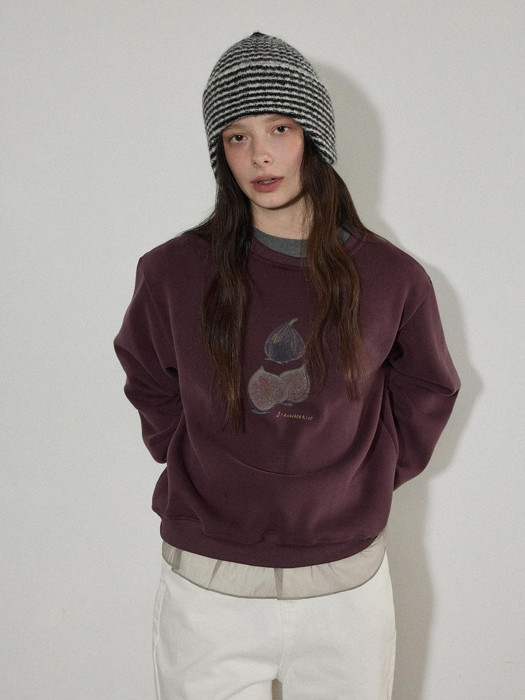 Lofi choose Patchwork Loose Fit Office Crew Neck Women Dark Gray White Long Sleeve T-Shirts