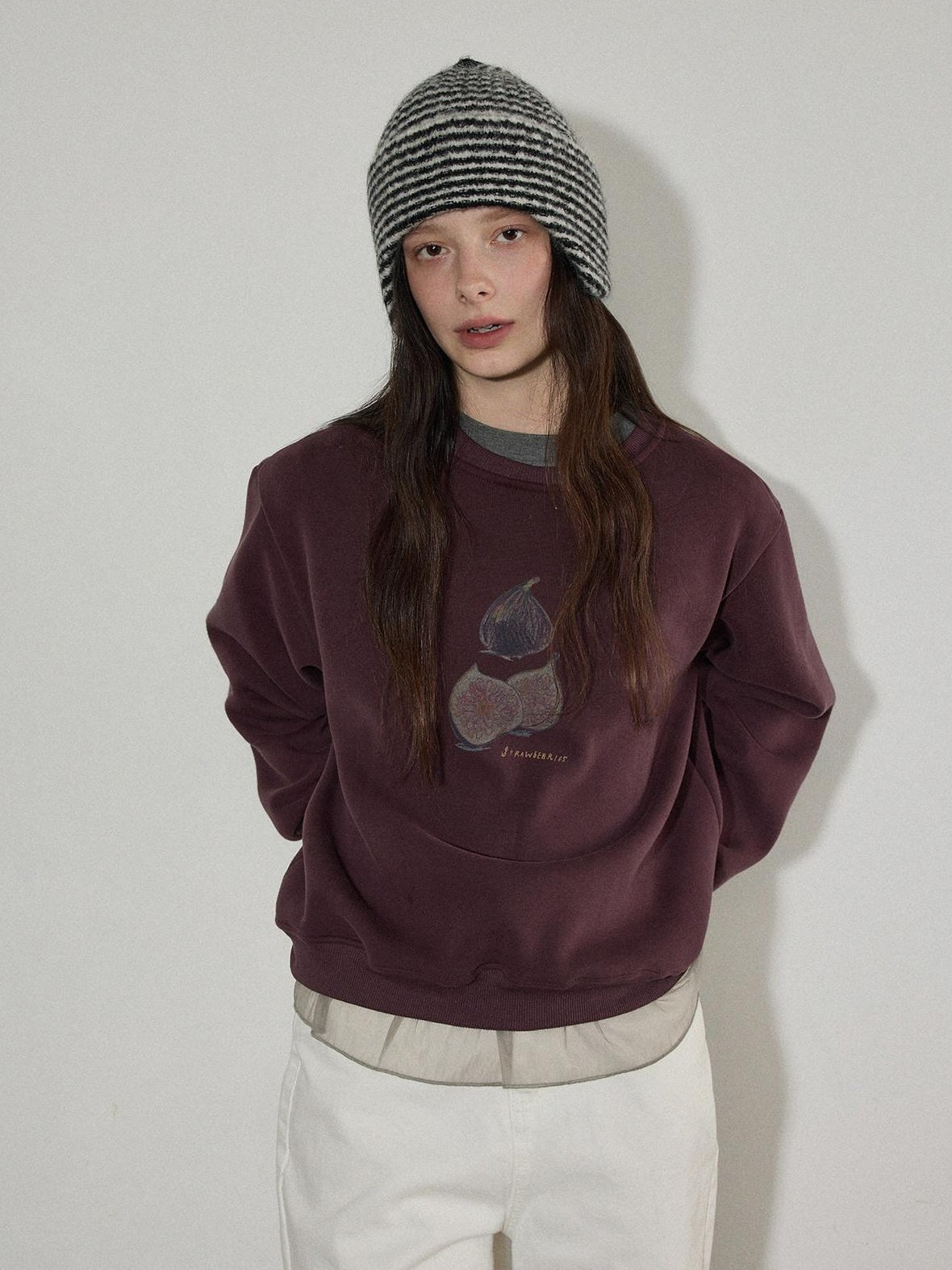 Lofi choose Patchwork Loose Fit Office Crew Neck Women Dark Gray White Long Sleeve T-Shirts