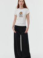 fano Viscose Blend Korean Slim Fit Crew Neck Animal Print Women Short Sleeve T-Shirts