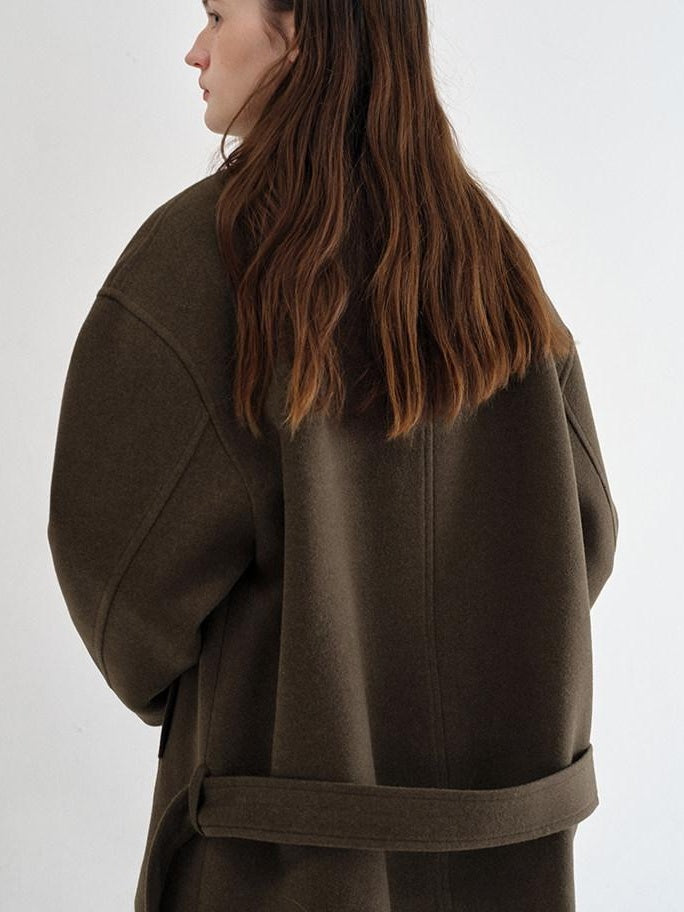 fano Polyblend Single Button Lapel Relaxed Fit Korean Commuter Women Olive Wool Coats