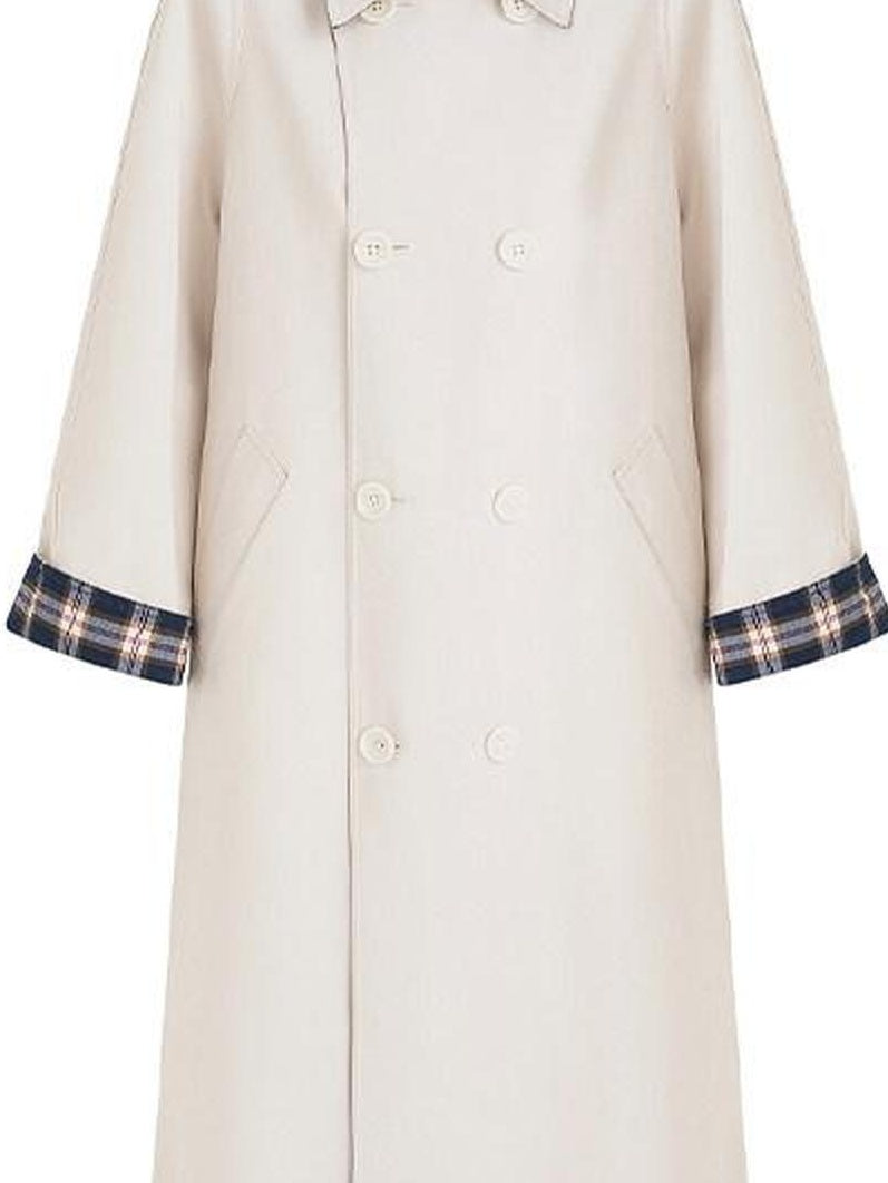 fano Light Cotton Blend Single Breasted Loose Fit Women Beige Plaid Trench Coats