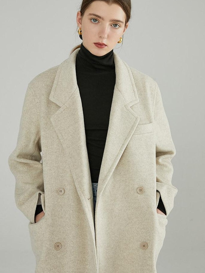 fano Minimal Commuter Double Breasted Straight Midlength Blazer Women Long Coats