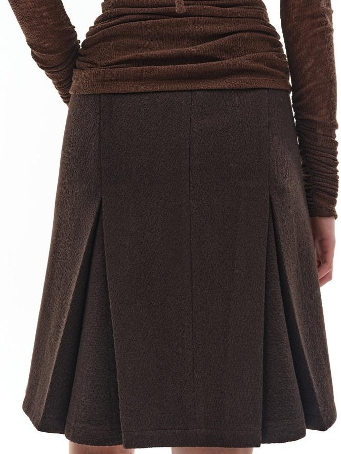 someone sometimes Viscose Wool Blend Slim Fit A Line Mid Waist Lined Women Tan Midi Skirts