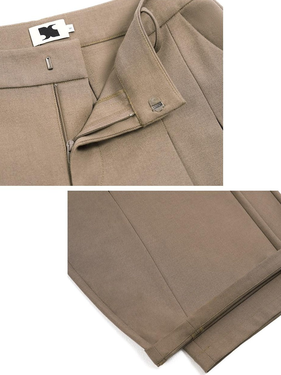 someone sometimes Stretch Pleated Casual Natural Waist Women Olive Green Zip Fly Wide Leg Pants