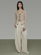 unspoken Embroidered Floral V-neck Slim Fit Bell Sleeve Casual Women Polyester Blouses