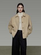 unspoken 3D Tailored Minimalist Loose Fit Office Lapel Single Breasted Camel Short Coat