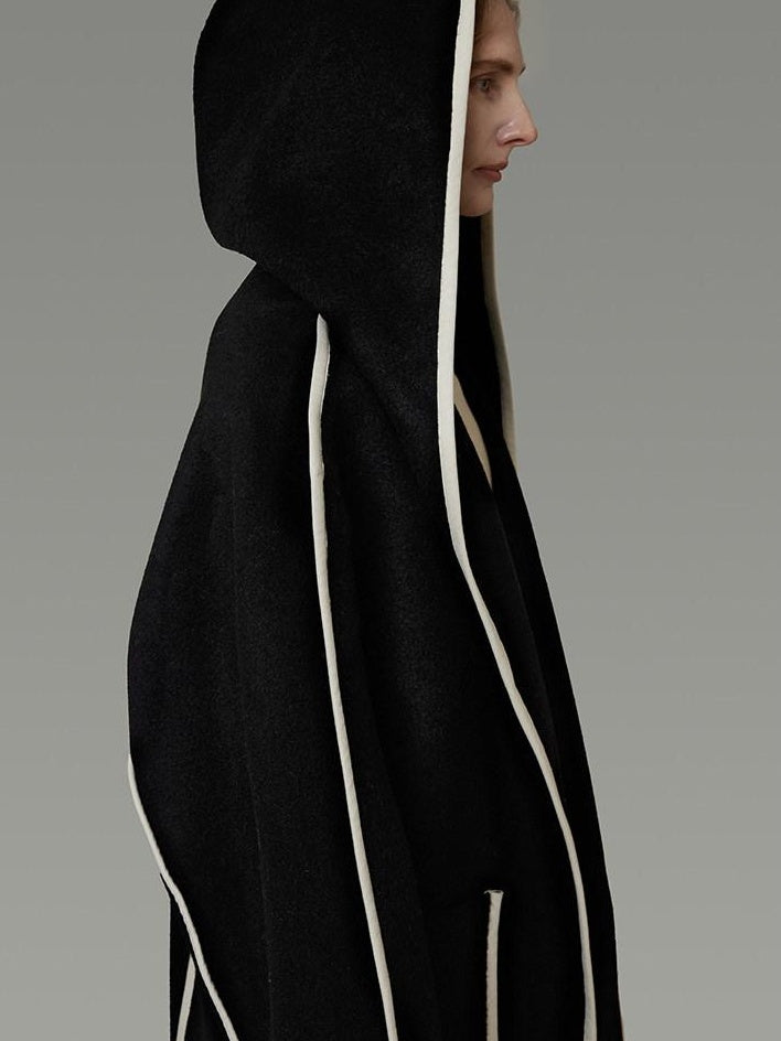 unspoken Premium Wool Alpaca Blend Straight Tailored Office Notch Lapel Black Wool Coats