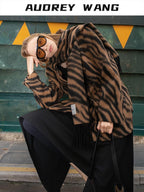audreyyang Wool Blend Fringe Relaxed Double Breasted Women Zebra Print Blazers