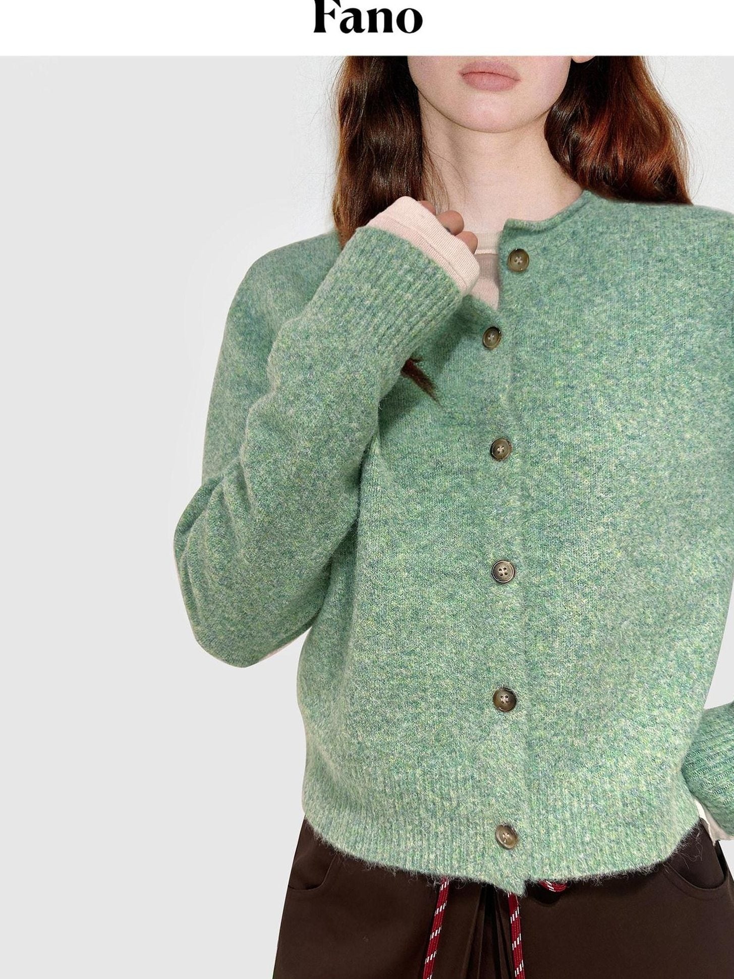 fano Thermal Workwear Straight Fit Crew Neck Green Button Front Women Cardigans