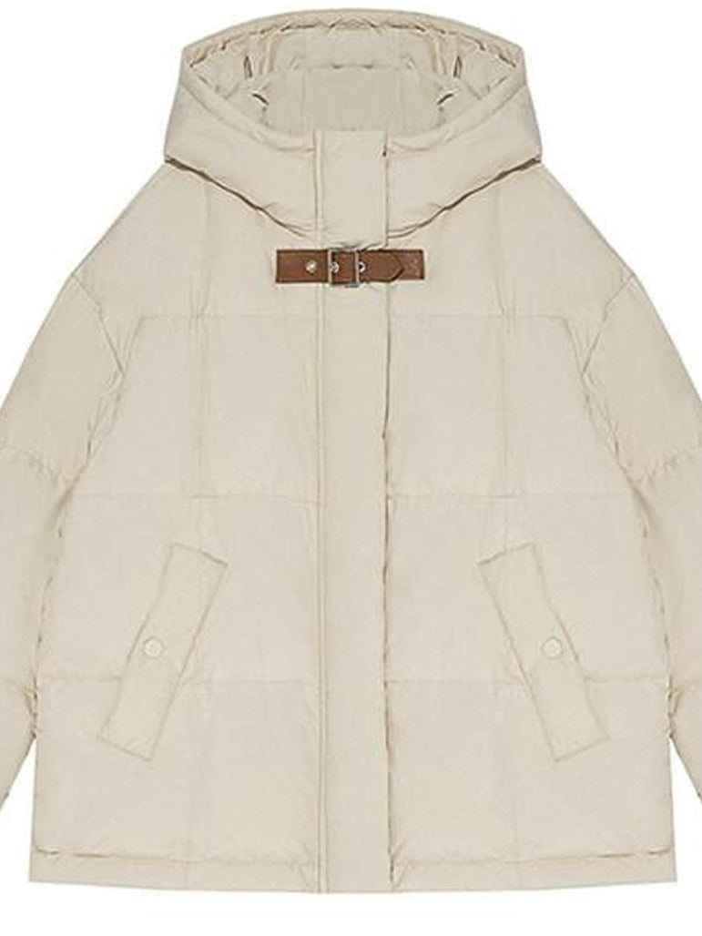 fano 90% White Duck Down Minimal Commuter Straight Hooded Milky Beige Down Jackets