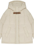 fano 90% White Duck Down Minimal Commuter Straight Hooded Milky Beige Down Jackets