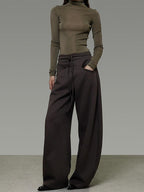 unspoken Breathable Cotton High Waist Tie Waist Minimalist Women Brown Wide Leg Pants