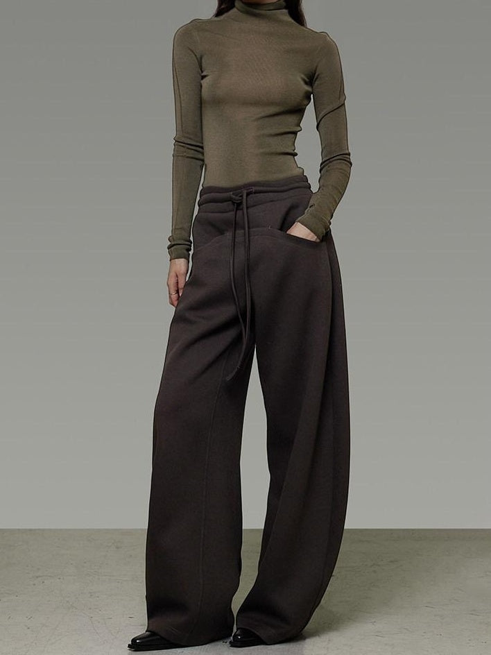 unspoken Breathable Cotton High Waist Tie Waist Minimalist Women Brown Wide Leg Pants