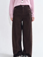 fano Breathable Pure Cotton Straight Leg Natural Waist Women Brown Sweatpants