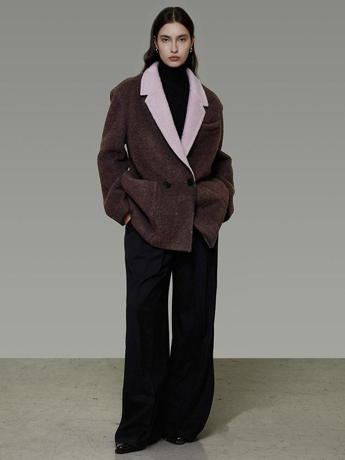 unspoken Soft Wool Blend Loose Commuter Coat 3D Tailoring Lapel Collar Women Wool Coats