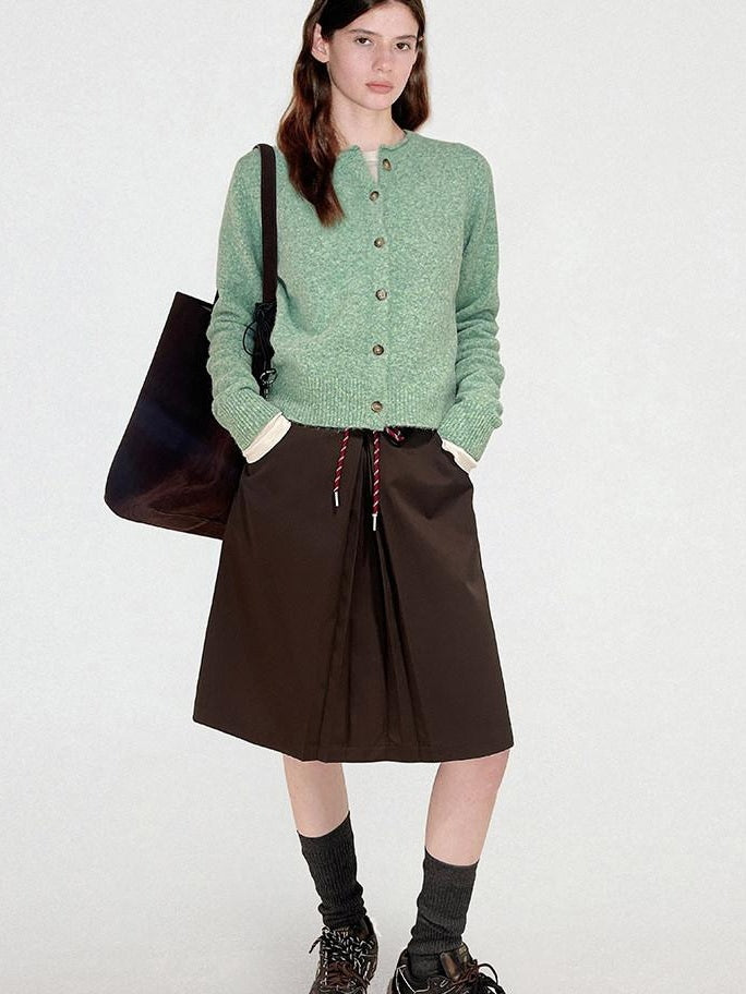 fano Thermal Workwear Straight Fit Crew Neck Green Button Front Women Cardigans