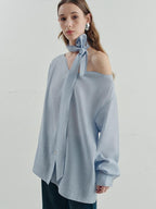 someonesometimes Breathable Lyocell Minimal Commuter Relaxed V-neck Button Tie Women Blouses