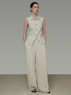 unspoken High Waisted Lyocell Linen Pleated Tie Waist Office Casual Wide Leg Pants