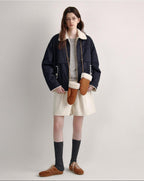 fano Patchwork Cozy Relaxed Loose Fit Commuter Navy Zipper Long Sleeve Puffer Jackets