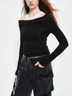 audreyyang Wool Blend Slim Fit Mock Neck Women Casual Stretch Long Sleeve T-Shirts