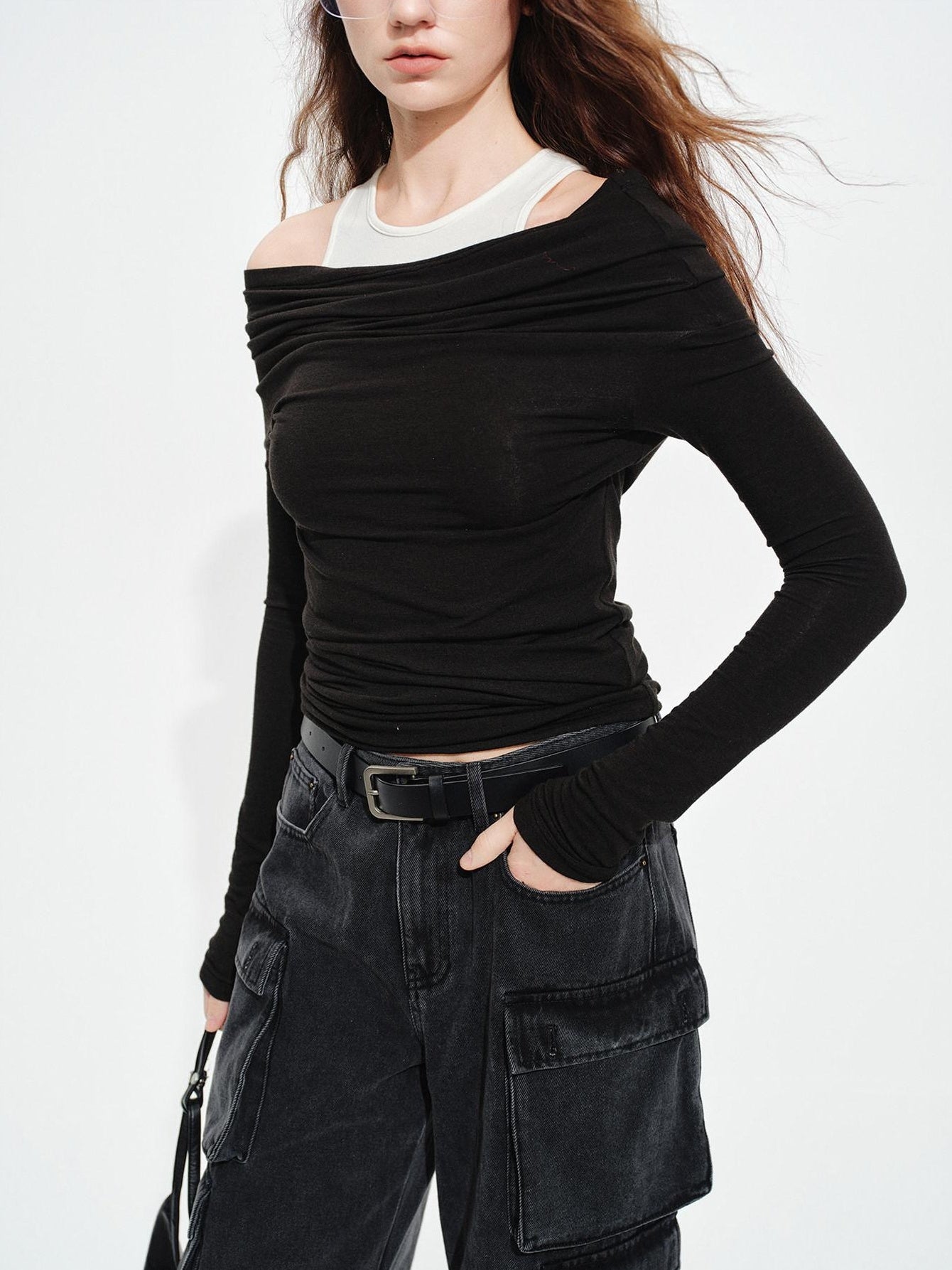 audreyyang Wool Blend Slim Fit Mock Neck Women Casual Stretch Long Sleeve T-Shirts