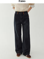 fano Washed Minimal Loose Natural Waist Raw Denim Youth Nonstretch Straight Leg Jeans