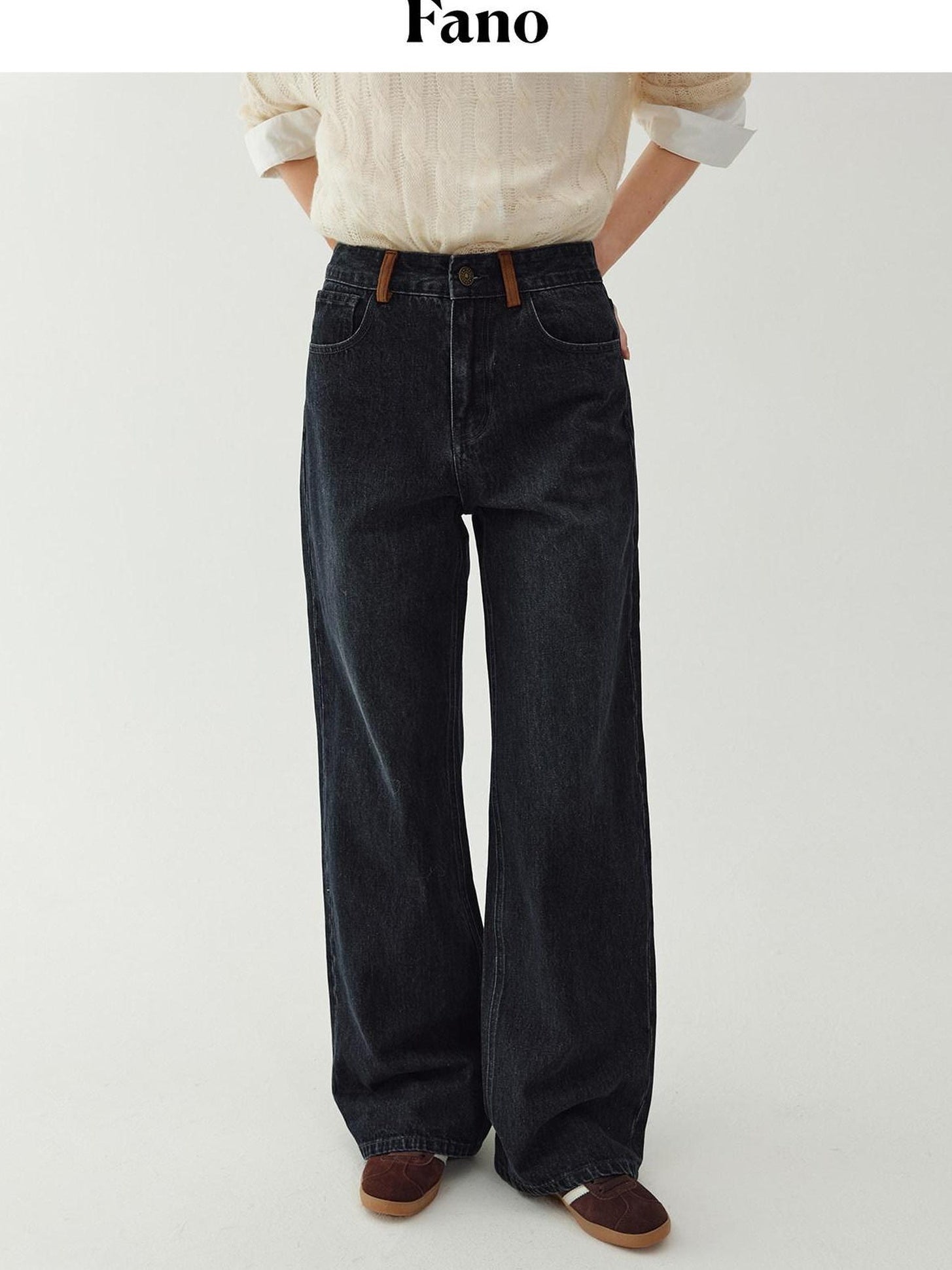 fano Washed Minimal Loose Natural Waist Raw Denim Youth Nonstretch Straight Leg Jeans