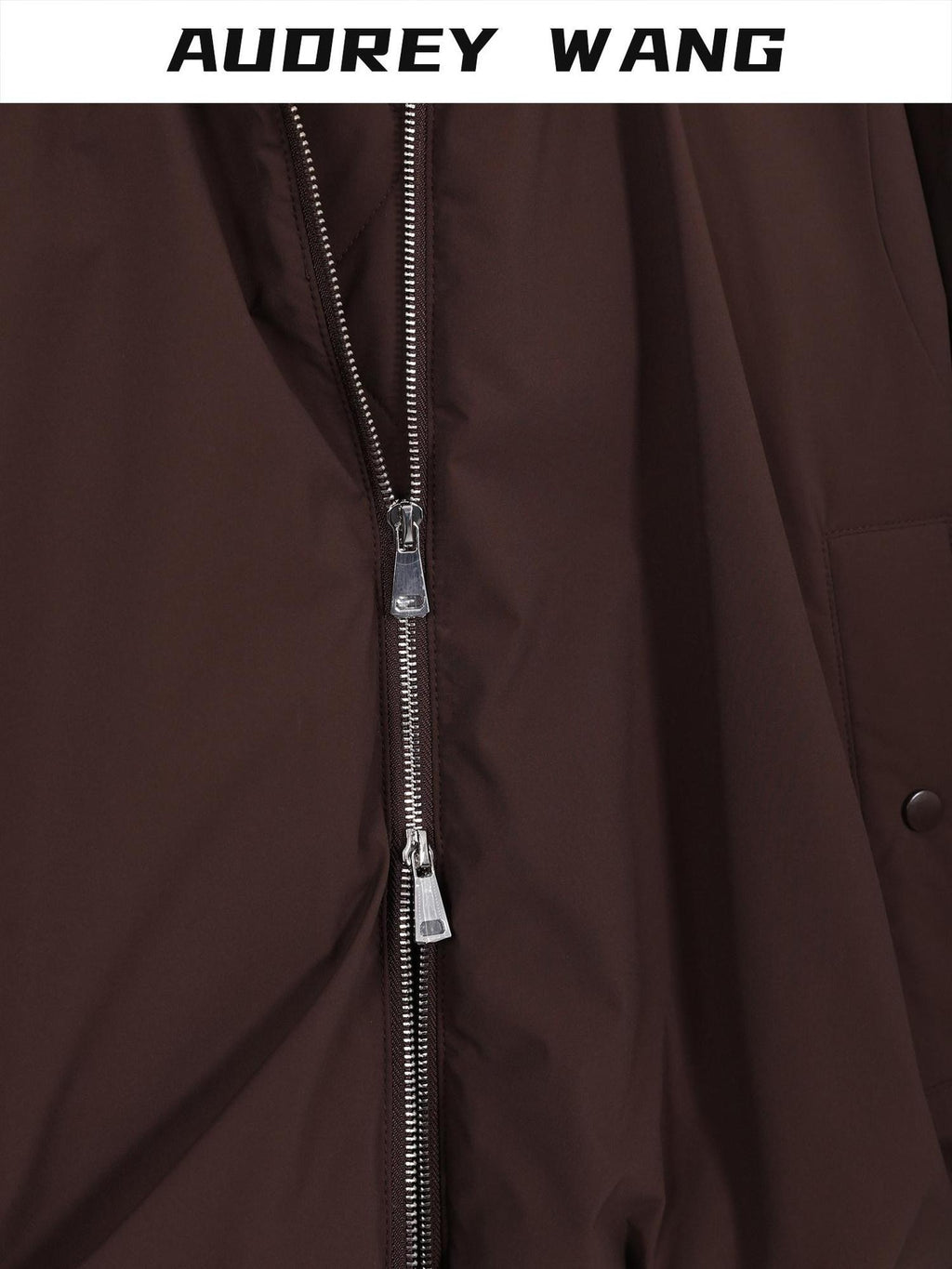 audreyyang Warm 90% White Duck Down Zip Loose Fit Detachable Hood Burgundy Brown Hoodie
