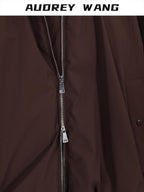 audreyyang Warm 90% White Duck Down Zip Loose Fit Detachable Hood Burgundy Brown Hoodie