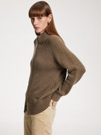 someone sometimes Acrylic Wool Blend Stand Collar Open Front Commuter Knit Brown Cardigans