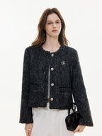 ikyou Wrinkle Free Korean Commuter Straight Fit Polyester Tweed Cropped Jackets