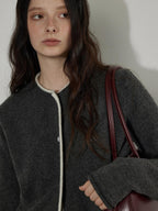 Lofi choose Cozy Contrast Trim Rolled Cuff Relaxed Fit Office Women Knit Button Cardigans