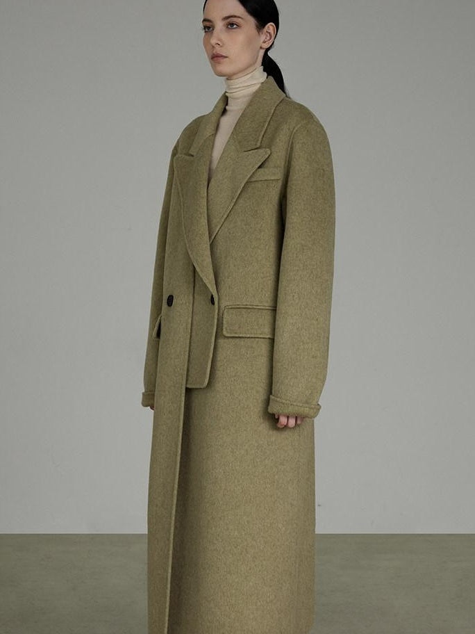 unspoken 70 Wool 30 Polyester Blend Minimalist Straight Double Breasted Blazer Wool Coats