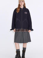 fano Insulated Loose Fit Korean Commuter Stand Collar Zip Front Navy Puffer Jackets
