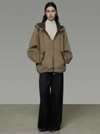 unspoken Premium Sheepswool Minimal Commuter Loose Fit Hooded Zip For Women Wool Coats