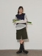 Lofi choose High Waist Cotton Slit H Line Loose Office Women Seaweed Green Midi Skirts