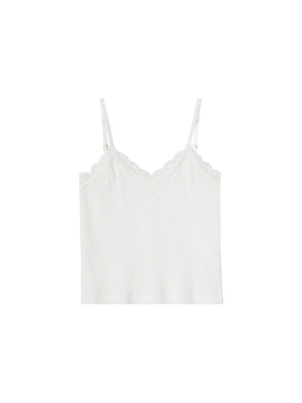 Lace V-neck Slim Fit Slight Stretch Daily Wear Women White Short Thin Camisoles