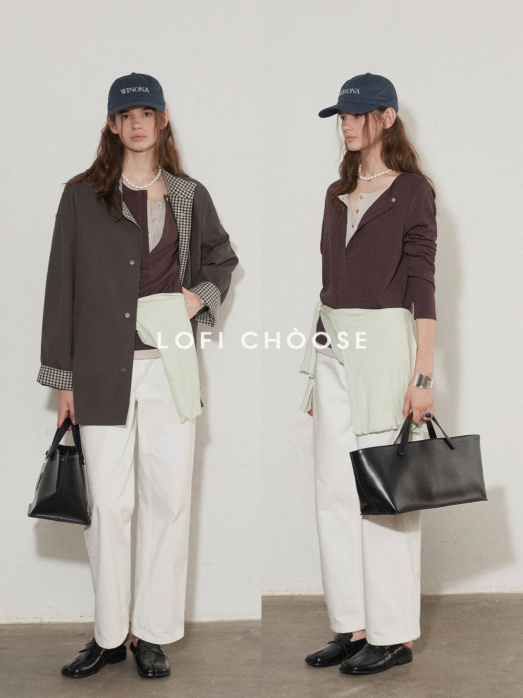 Lofi choose Cotton Blend Button Collar Loose Commuter Womens Purple Long Sleeve T-Shirts