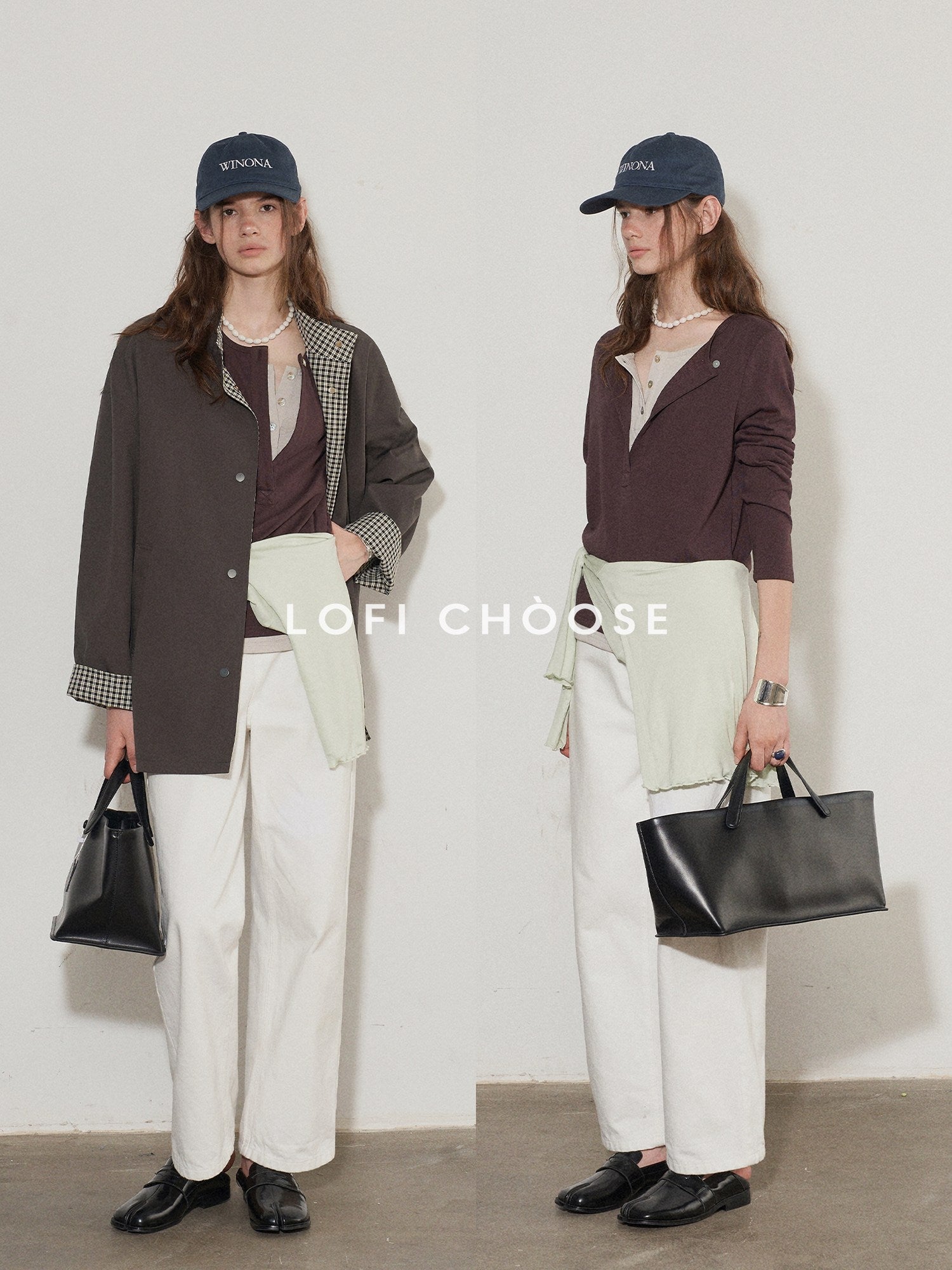 Lofi choose Cotton Blend Button Collar Loose Commuter Womens Purple Long Sleeve T-Shirts