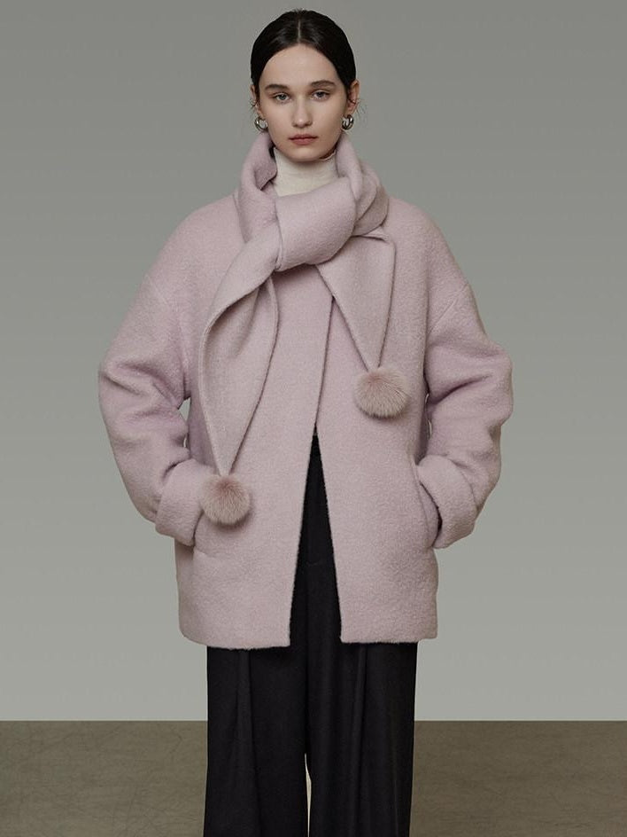 unspoken Cozy Lambswool Midlength Loose Tailored Minimal Women Pink Wool Coats