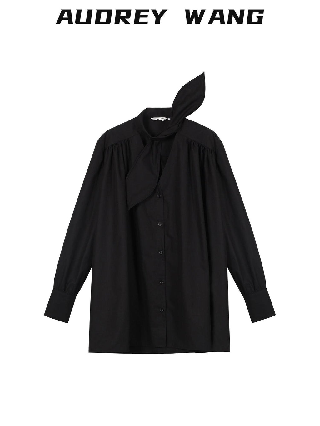 audreyyang Slimming Pleated Oversized Longline Button Long Sleeve Women Poly Cotton Blouses