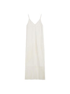 unspoken Tassel Trim High Waist V-neck A Line Strappy Office Beige Polyester Midi Dresses
