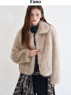 fano Cozy Milk Coffee Lapel Casual Loose Fit Womens Everyday Outerwear Short Coat