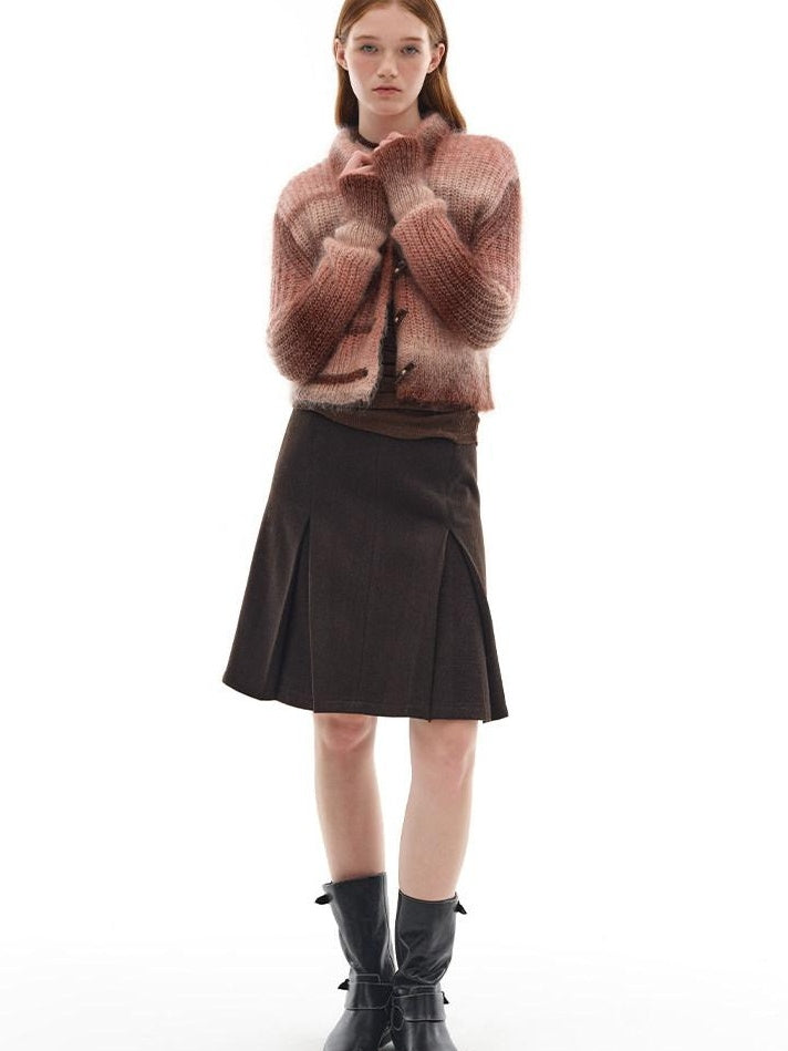 someone sometimes Soft Mohair Blend Lapel Collar Button Front Women Pink Brown Gradient Cardigans