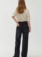 fano Washed Minimal Loose Natural Waist Raw Denim Youth Nonstretch Straight Leg Jeans