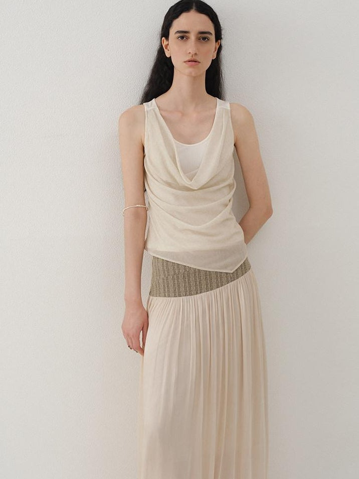 someonesometimes Tencel Wool Blend Slim Fit Commuter Workwear Unlined Beige Women Tank Tops