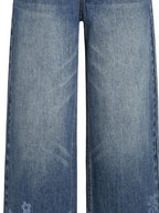 fano Natural Waist Indigo Dyed Loose Fit Women Casual Blue Denim Wide Leg Jeans