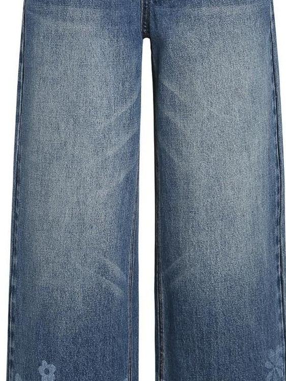 fano Natural Waist Indigo Dyed Loose Fit Women Casual Blue Denim Wide Leg Jeans